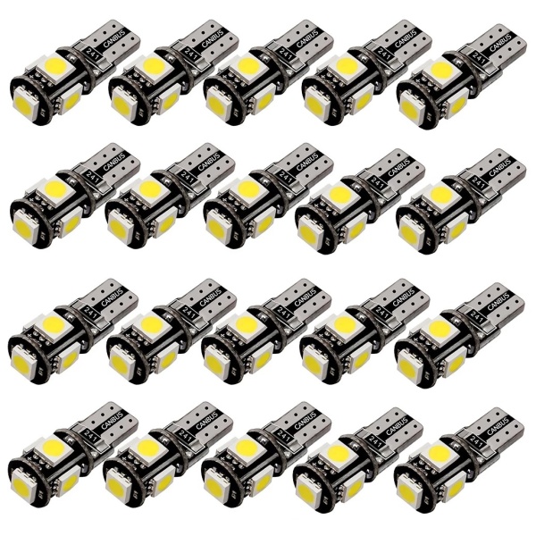 20 X Bec Auto Cu Led T10 5050 Cu 5 SMD Alb 12V CanBus JSUN40 ( Pret / 20 Buc ) 090221-8